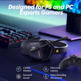G06 Dual Wireless Gaming Headset with Microphone for PS5, PS4, PC - 23Ms Low Latency Audio - 100-Hour of Playtime - 50Mm Drivers (Black-Orange)